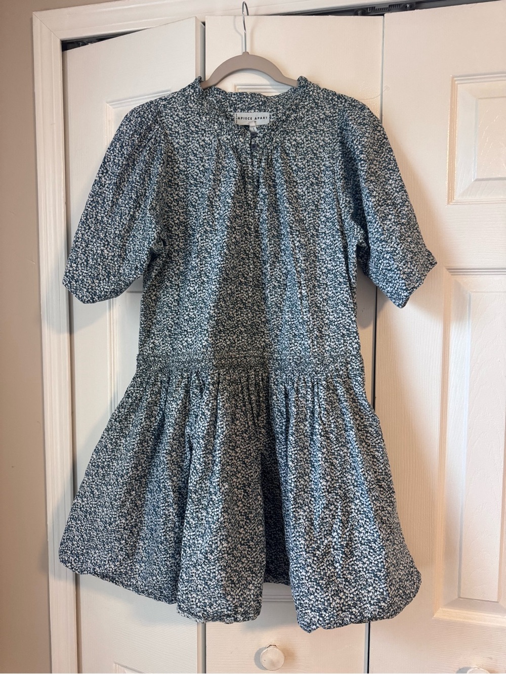 Apiece Apart Floral Organic Cotton Smocked Drop Waist Mini Dress Womens Size M